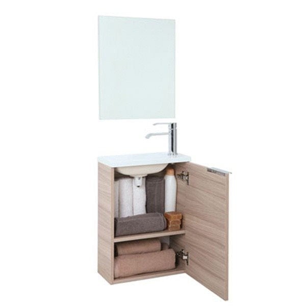 Mobile Bagno Sospeso 40 Cm Rovere Salvaspazio Con Lavabo E Specchio Compact - 4