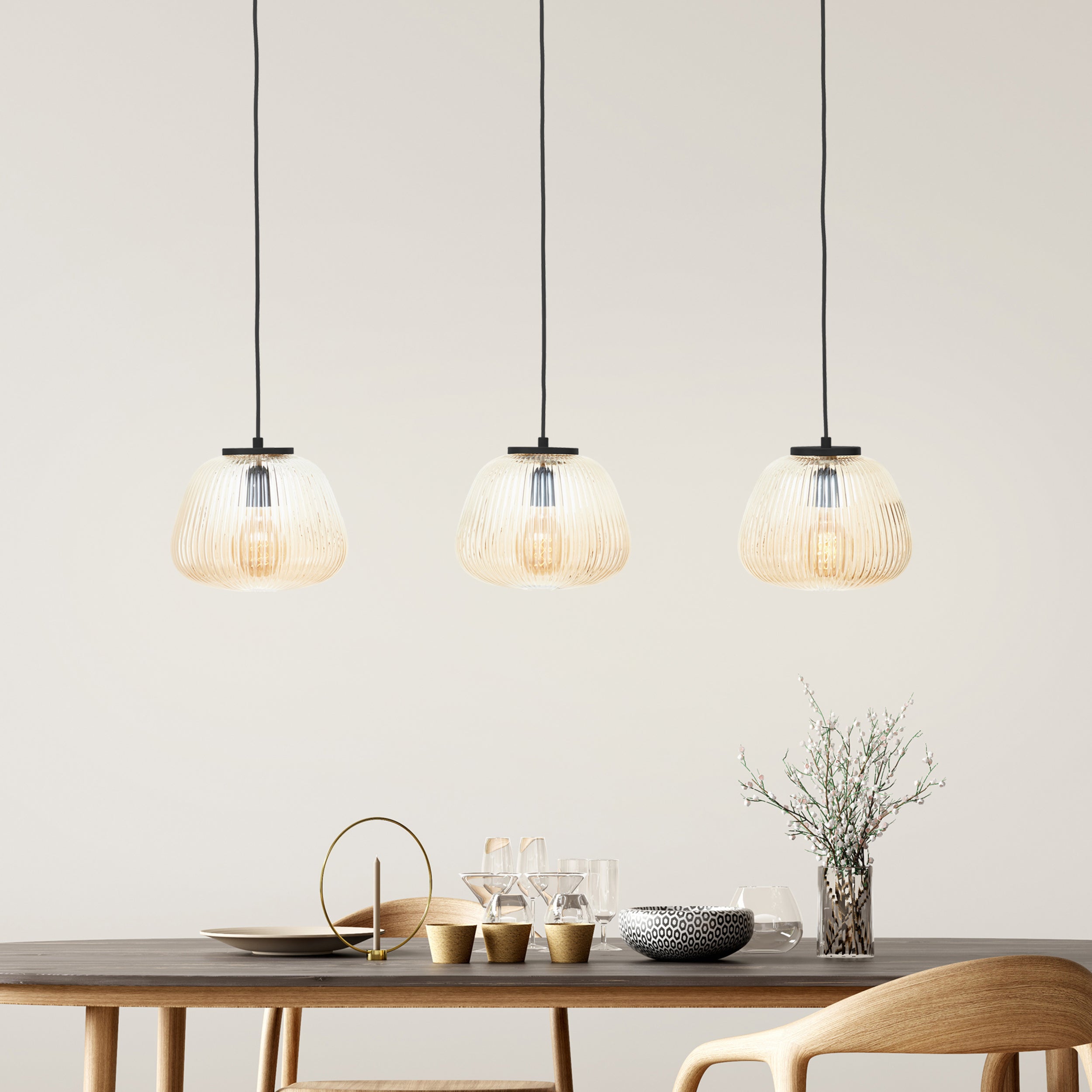 Brilliant Lamp Kaizen 3-lampowa lampa wisząca bursztynowy/matowy czarny metal/brązowe szkło 3x A60, E27, 40 W - 7