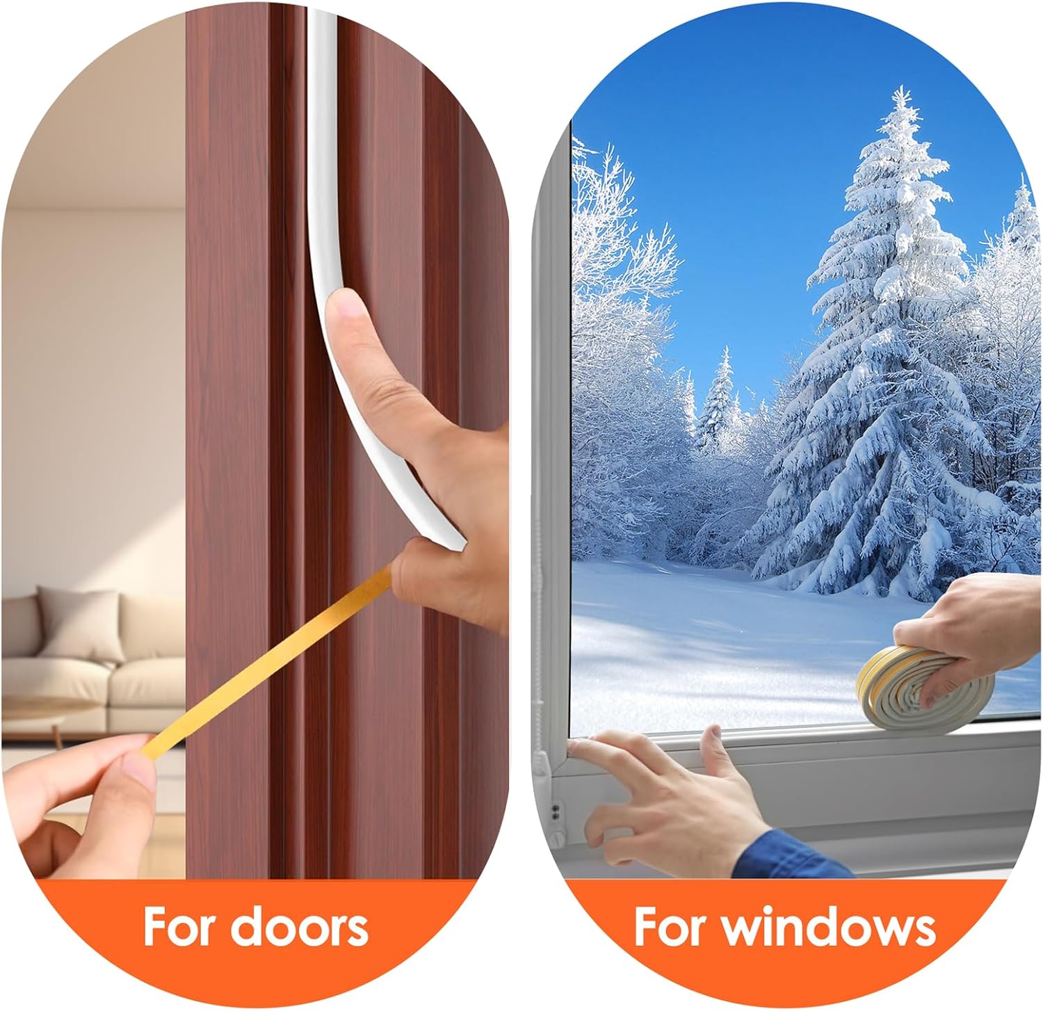 Tira de sellado tipo D para puertas y ventanas, adhesivo fuerte, insonorizante y resistente al viento, 6 metros (blanca) - 4