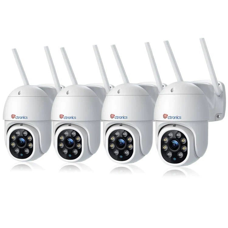 PTZ Kamera Monitoringu WiFi Biała Ctronics – Detekcja Ruchów Ludzkich i Automatyczne Śledzenie, Tryb Nocny 30M, Zestaw 4 szt.