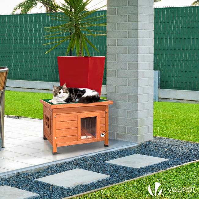 Casetta Per Gatti Kerbl Rustica - Legno, Con Finestra In Plexiglas, 57x45x43 Cm, Marrone/Verde - Foto 3