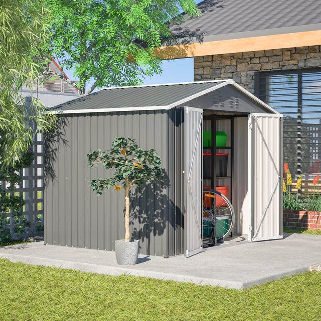 Abri de jardin 240x192x191 cm - Grande capacité, Porte 106 cm, Ventilation - Métal galvanisé - Anthracite
