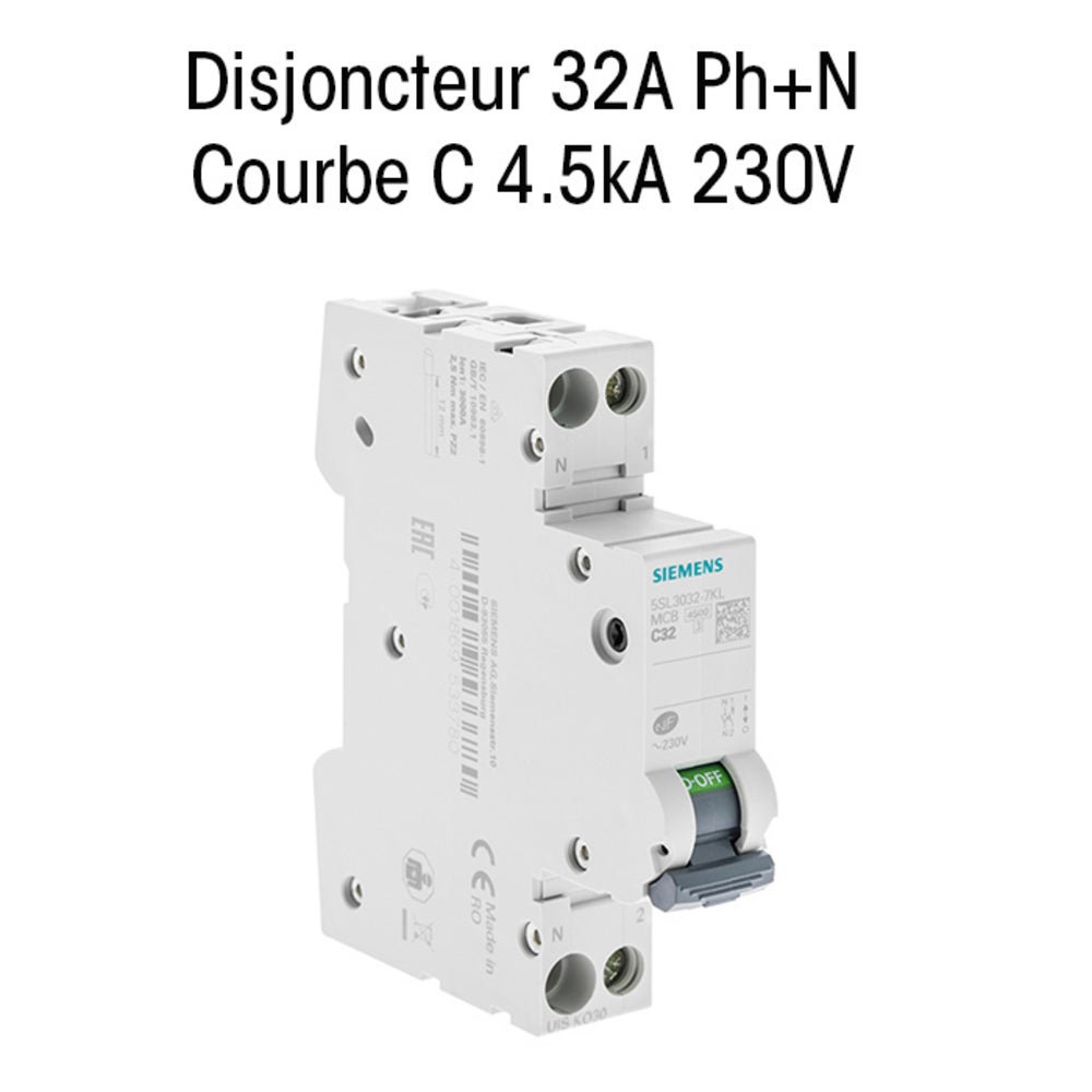 SIEMENS Disjoncteur 32A Ph+N courbe C 4.5kA 230V - 4