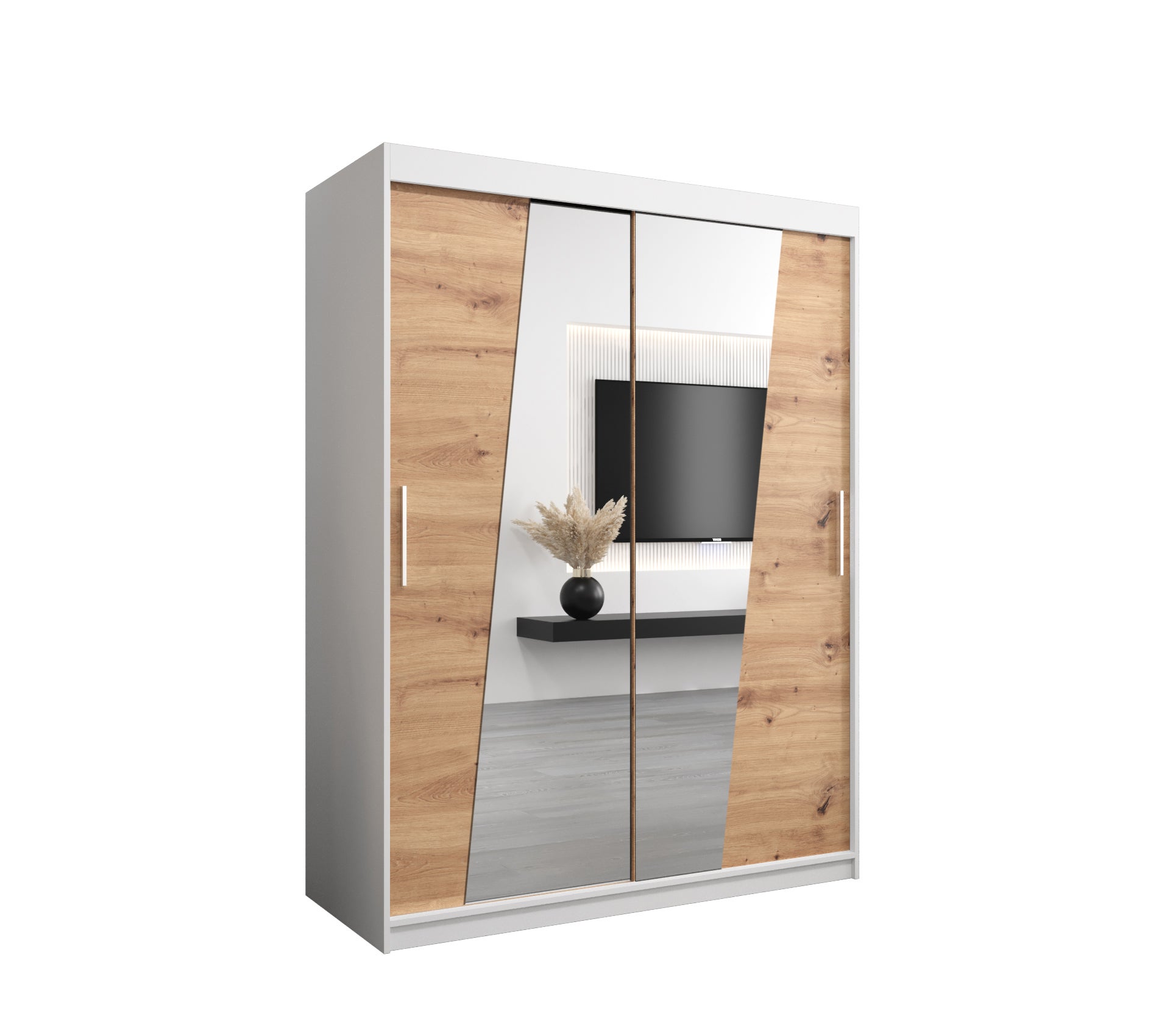 Szafa przesuwna garderoba RHOMB 150 x 62 x 200 cm Biały + Artisan - Abiks Meble