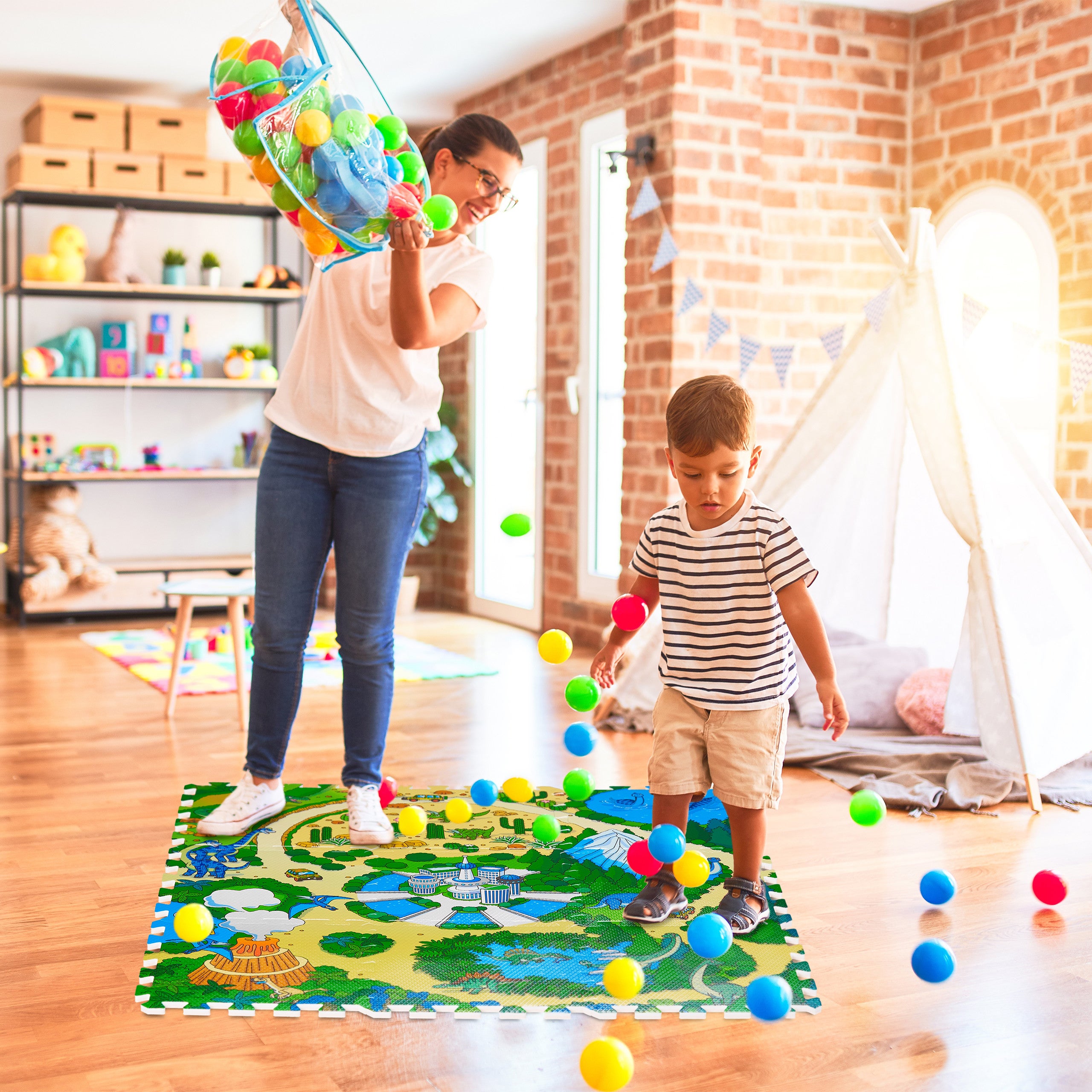 Tapis de jeu, 9 pièces de puzzle pour enfants, sans polluants, mousse EVA, 90 x 90 cm, multicolore, Relaxdays - 2