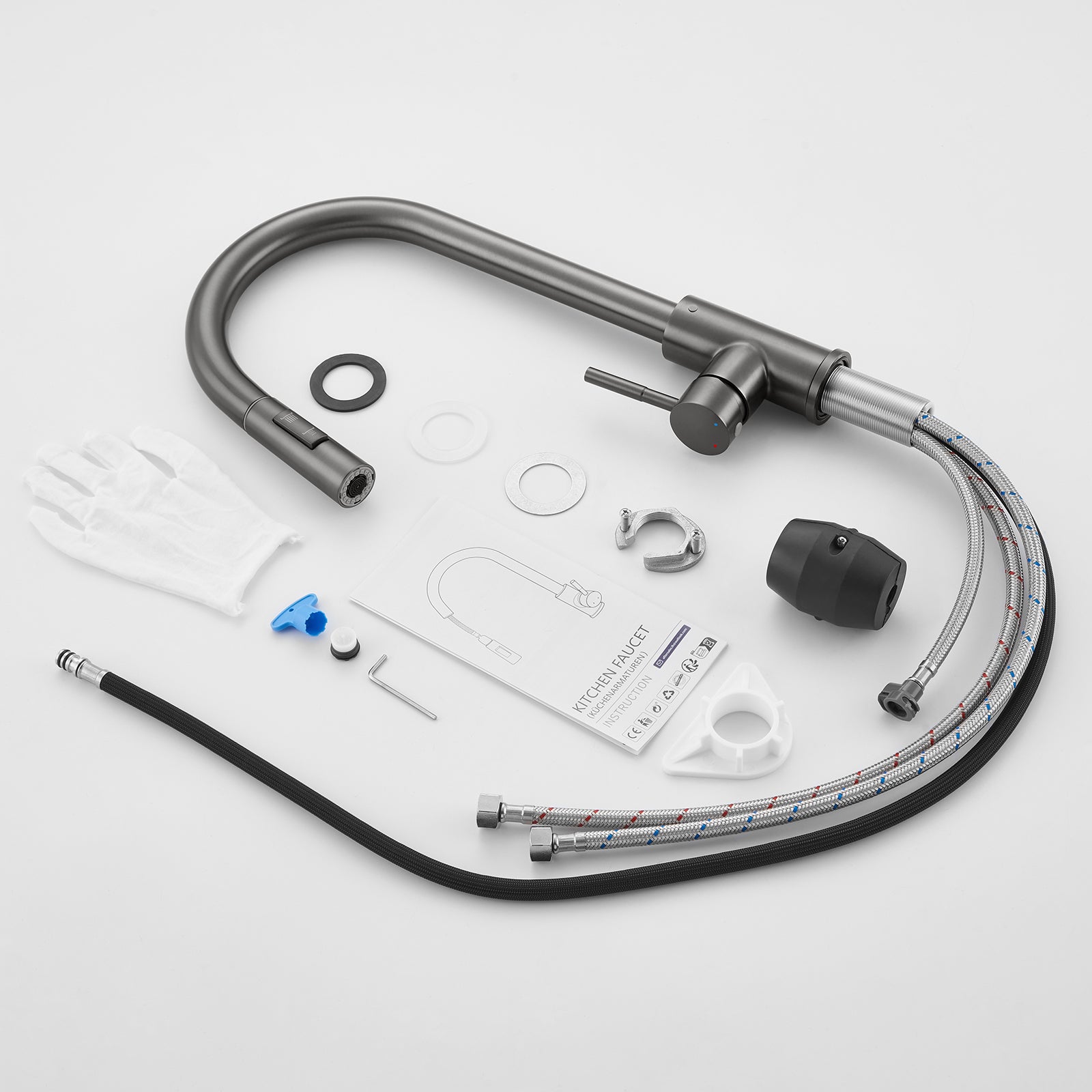 Miscelatore da cucina con doccetta estraibile,Rubinetto per lavello 2 funzioni,Miscelatore da cucina in acciaio inossidabile,Grigio scuro - 6