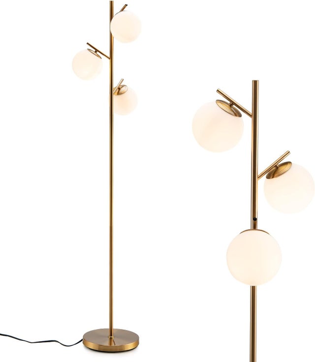 Lampada da Terra a 3 Globi, Lampada a Stelo Moderna con Comodo Interruttore a Pedale, 3 Basi per Lampadine e Robusto Palo in Metallo, Ideale p