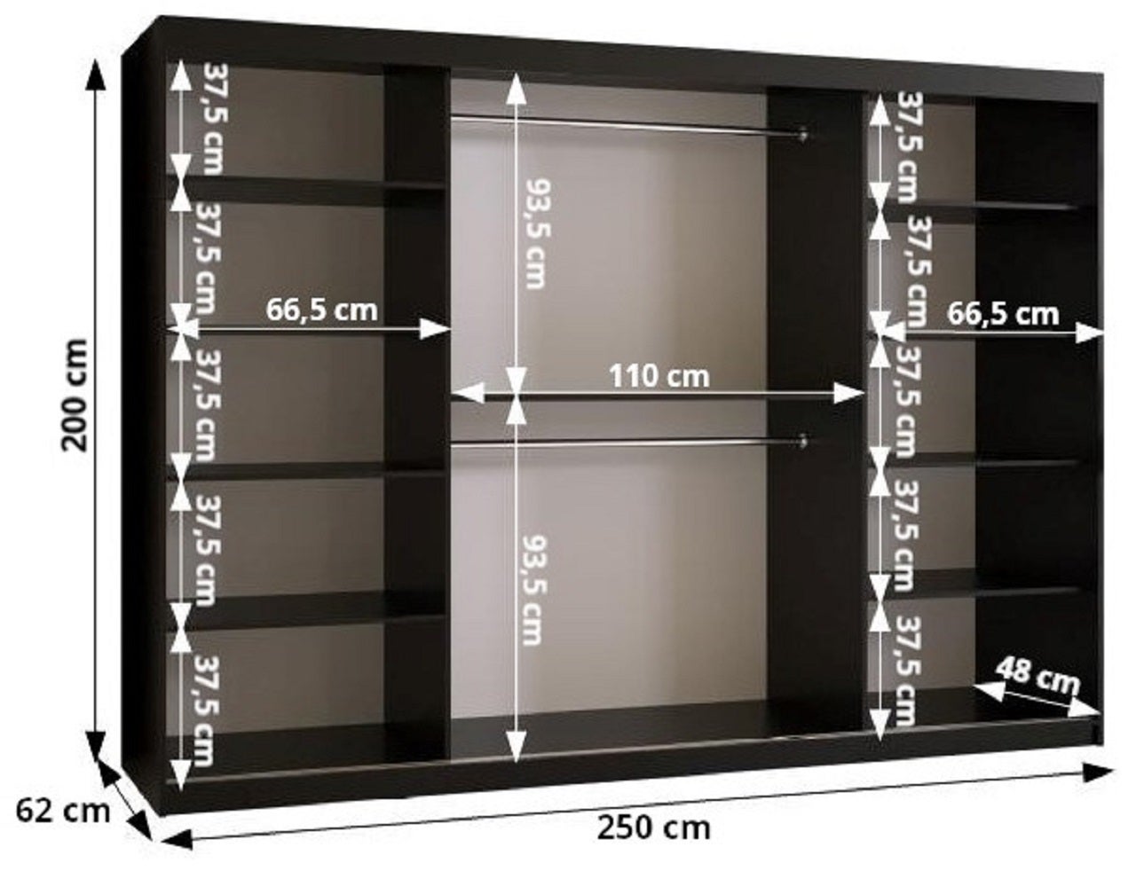 Szafa przesuwna Plecionka Wiedeńska 2 250 x 62 x 200 czarny – Abiks Meble - 4