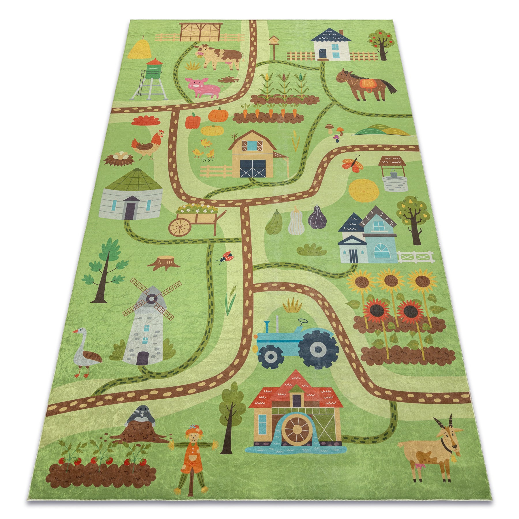 Dywan do prania BAMBINO 50200 Wioska, ulice, uliczki dla dzieci, antypoślizgowy - zielony / brązowy 160x220 cm