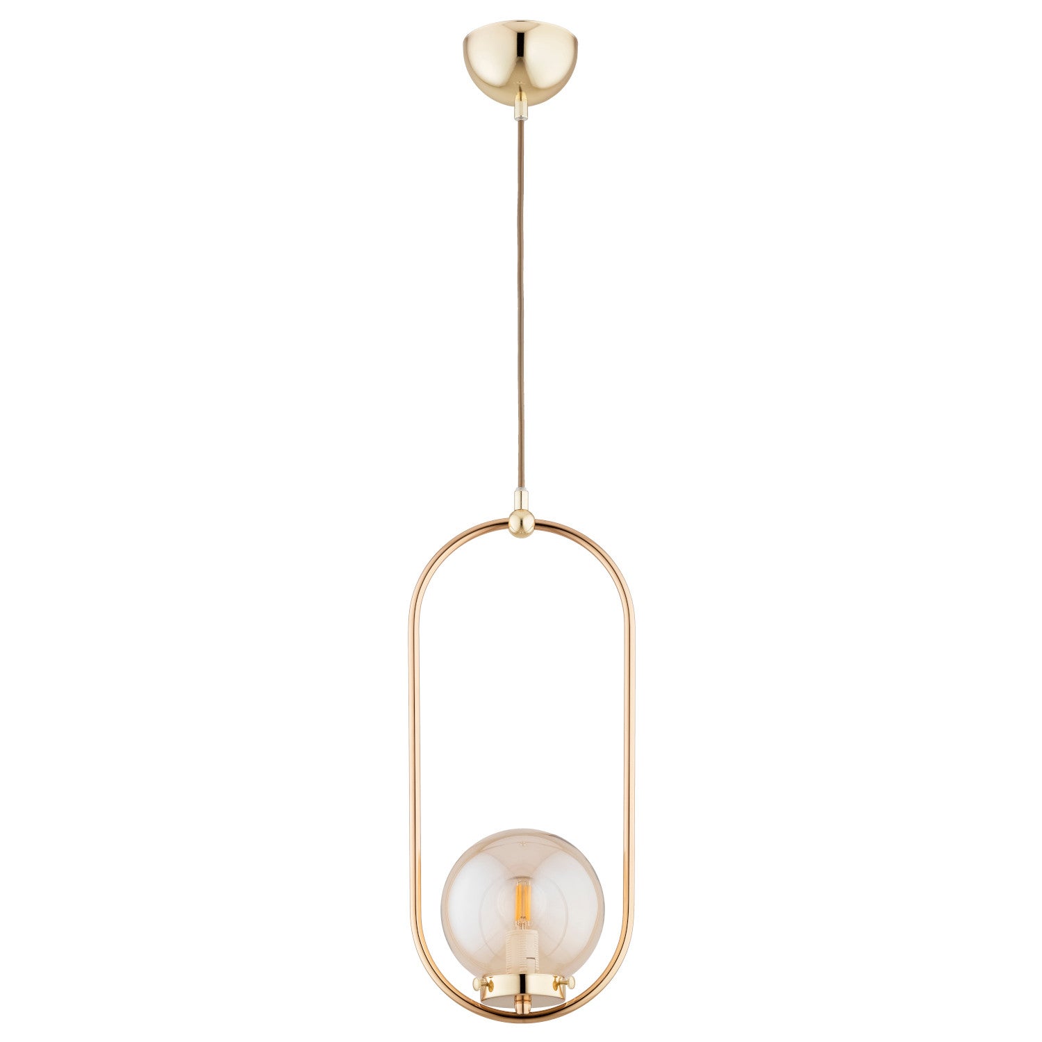 Lampa wisząca Oval złoto-bursztynowy 1xE14x10W nowoczesna wym: 80 x 14 x 16,5 cm metal Alfa