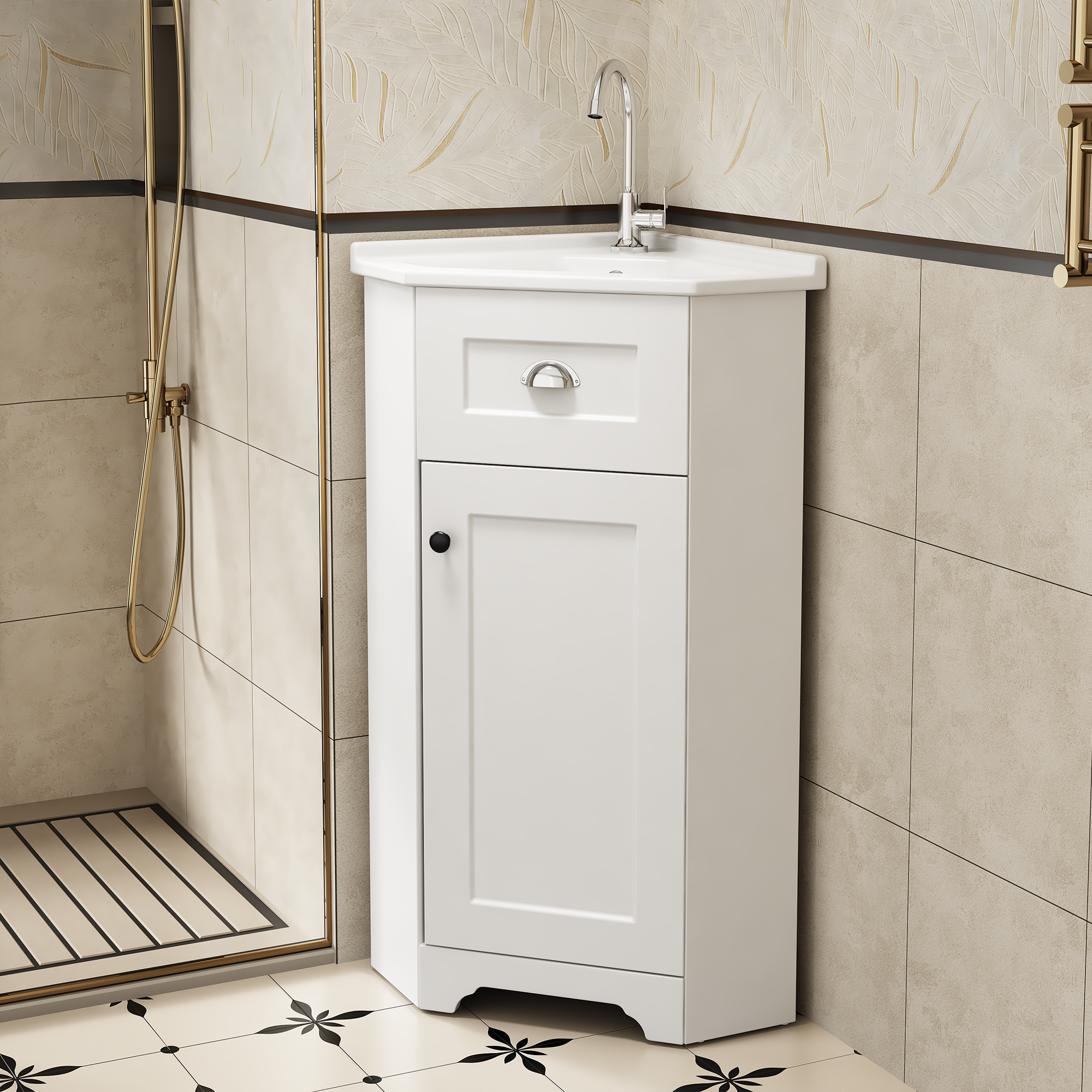 Mobile lavabo per bagno - con lavabo in ceramica - con 1 anta - bianco (rubinetto non incluso) - 3