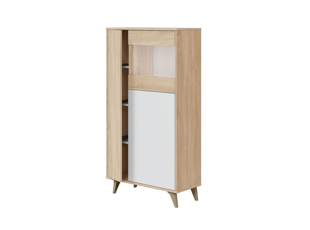 Vitrine LAURA 3 portes avec étagères L77 x H142cm - Blanc / Bois - 3
