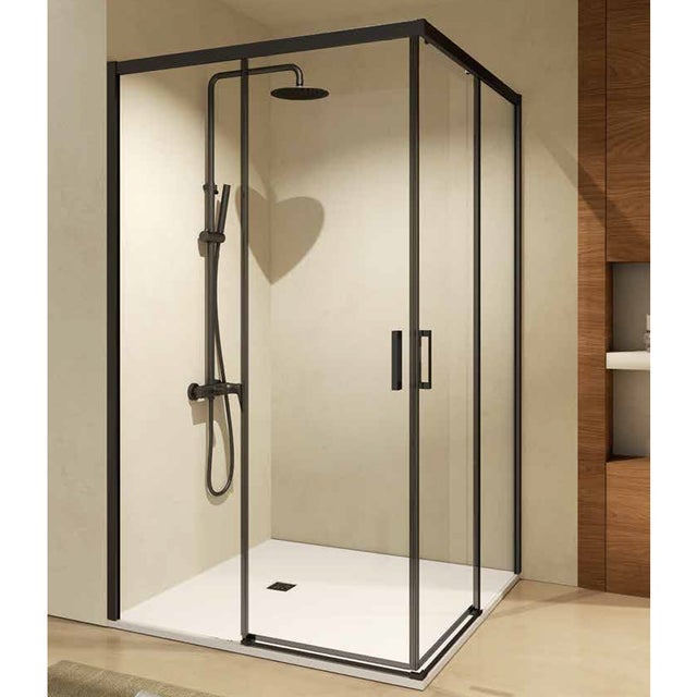 Mampara Ducha Rectangular 2 Fijos + 2 Puertas Corredera | Vidrio 6mm Antical | Altura 195cm | Perfil Negro Mate 120cm (adaptable 117,4-119,8) x 80cm
