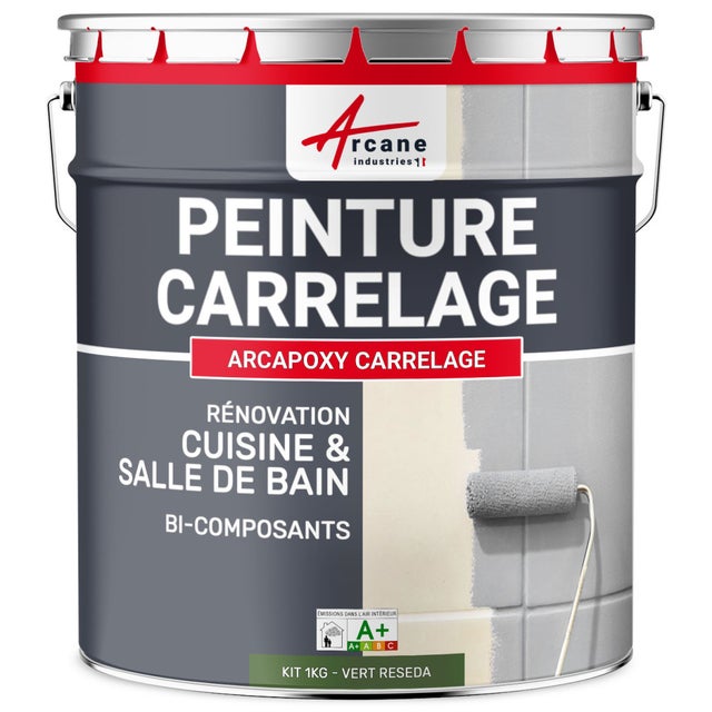 Peinture Carrelage cuisine, Salle de bain: ARCAPOXY CARRELAGE Vert Réséda - RAL 6011 - 1 kg (jusqu'à 10 m² en 2 couches) - ARCANE INDUSTRIES