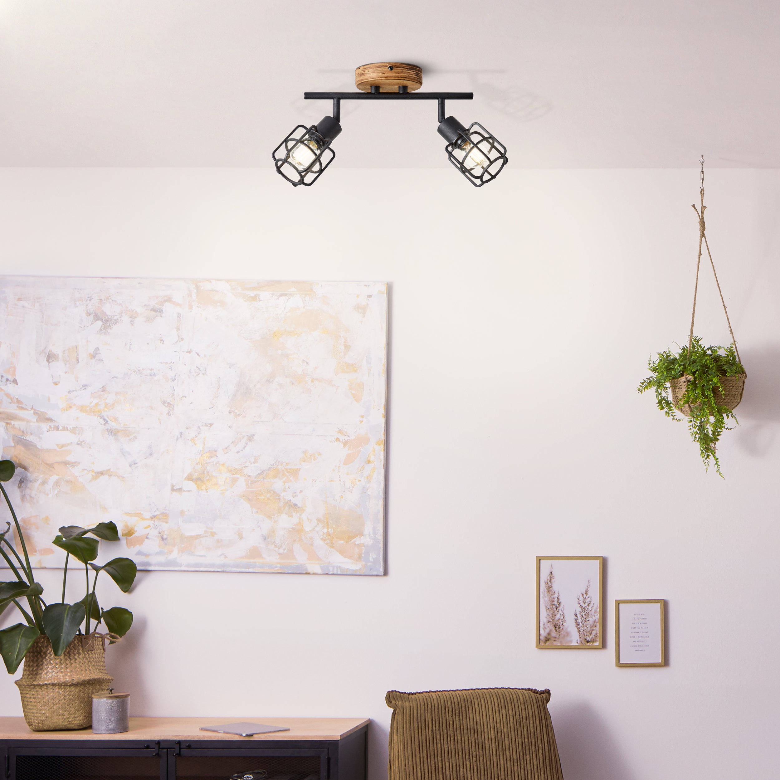 Lampa Brilliant Gwen 2-lampowa tuba spot antyczne drewno/czarny indyk czarny metal 2x D45, E14, 28 W - 8