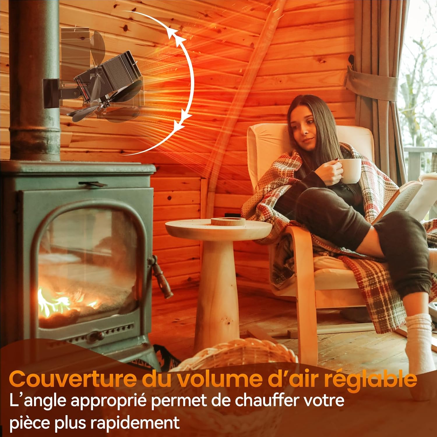 Ventilateur Poele à Bois 6 Pales Adapté aux Cheminées et aux Tuyaux de Poêle Ventilateur de Cheminée，thermomètre - 4