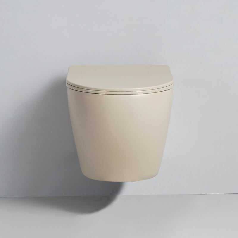 WC Suspendu Ovale avec Abattant Céramique Beige mat 49x36 cm - Cort - 2