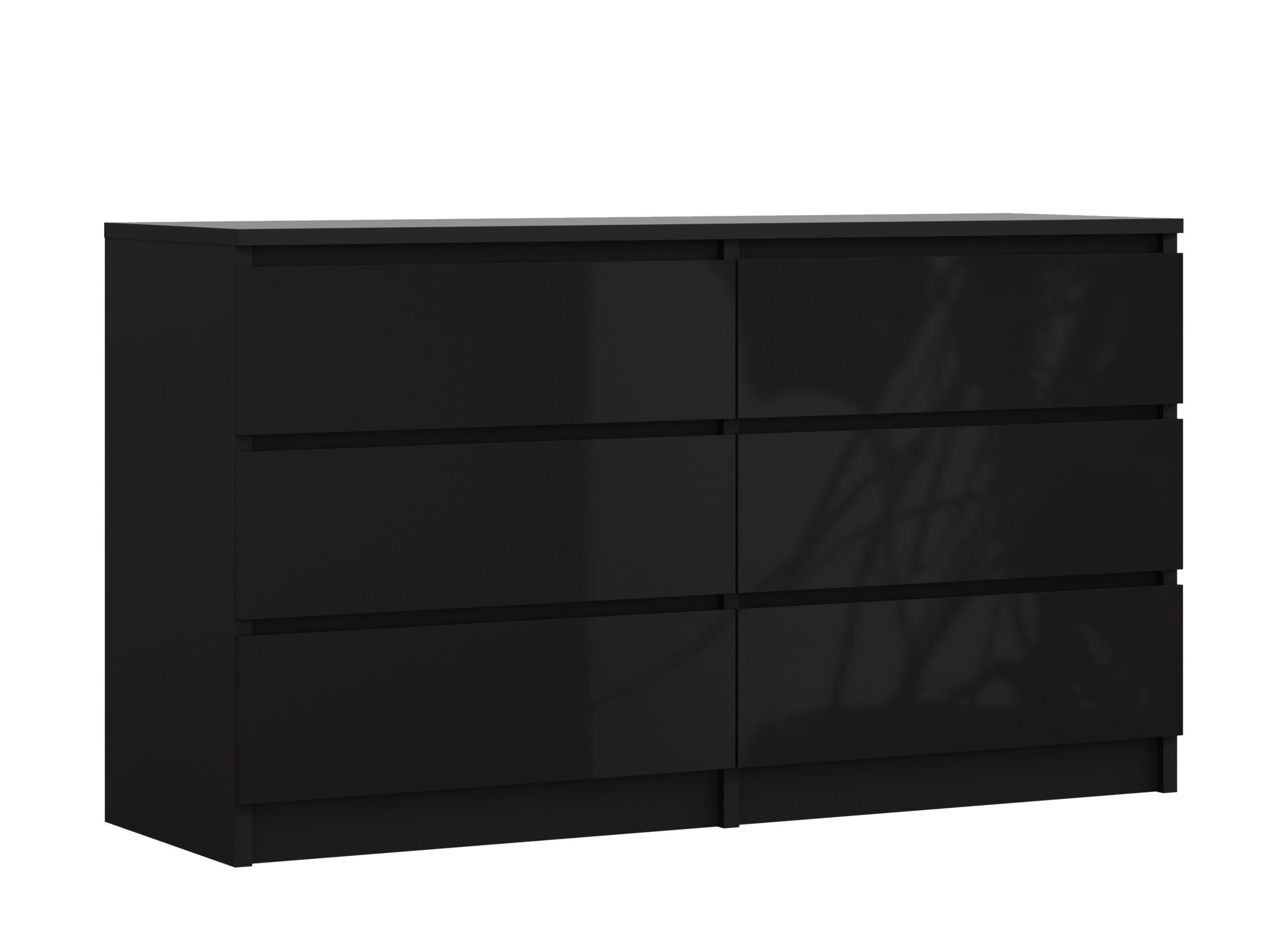 Komoda : 6 szuflad, Czarny Matowy / Czarny Połysk, 138 x 78 x 39 cm