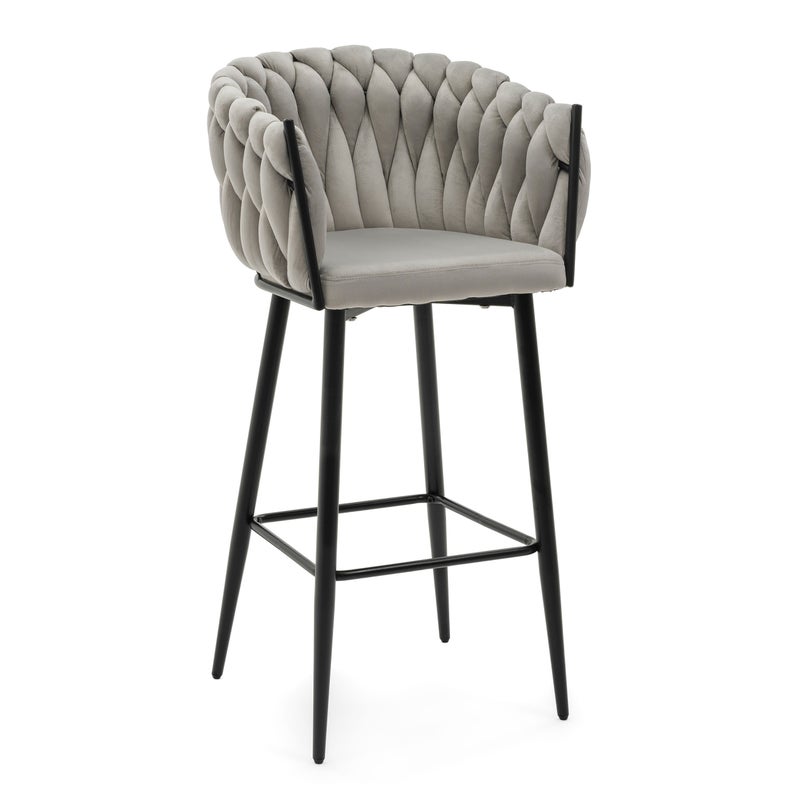 Hoker tapicerowany welurowy do salonu jadalni pleciony LATINA jasnoszary