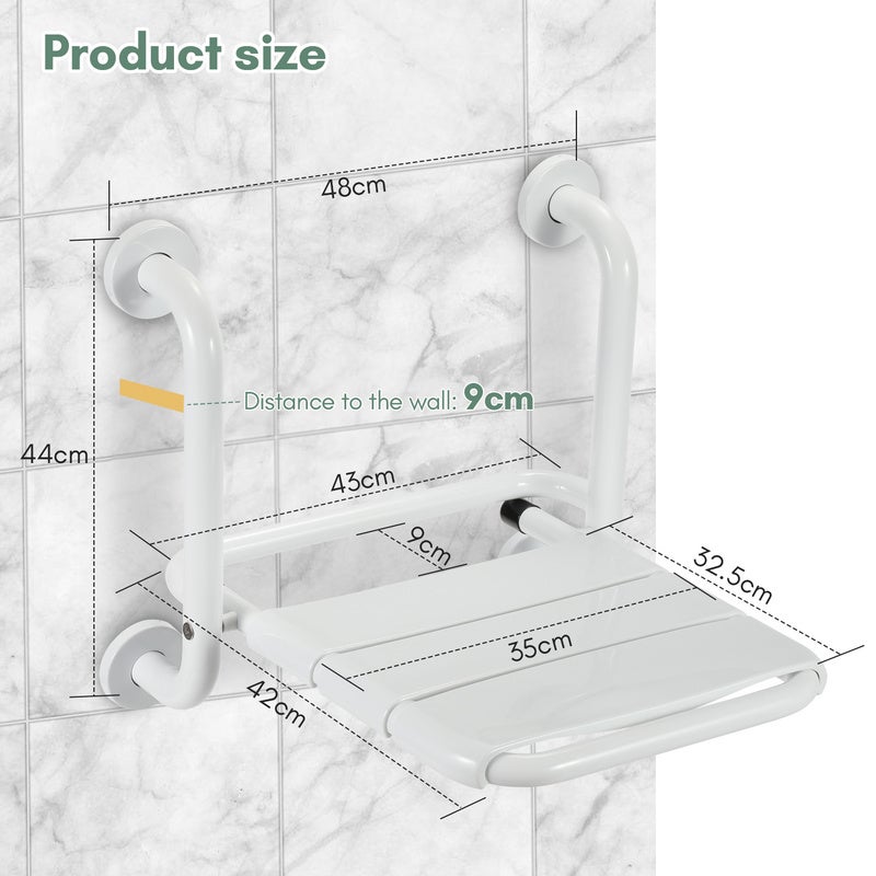 Tabouret de douche rabattable Sièges Fixation murale 304 Inox ABS 35x32.5cm Tabouret de bain Siège de douche mural - 5