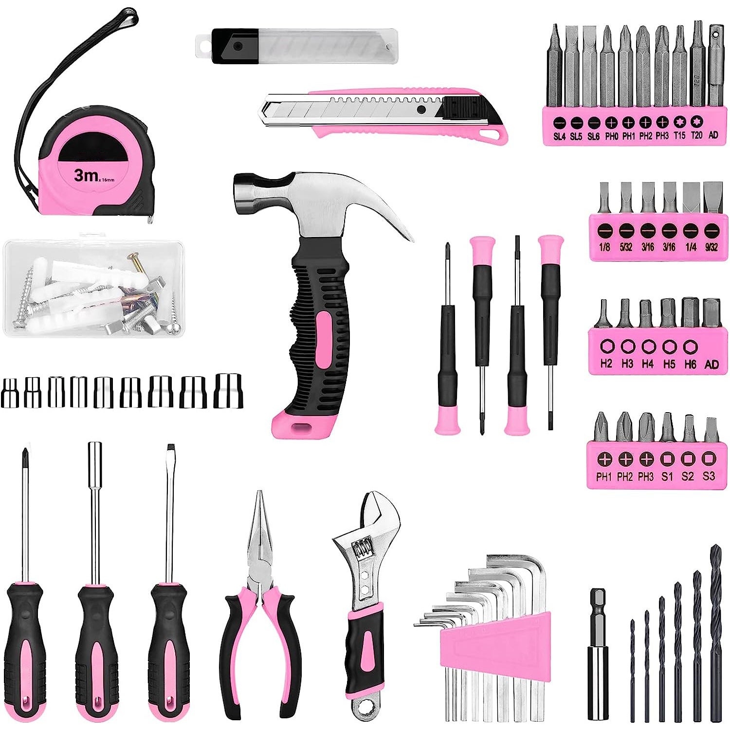 Malette d'outils complète rose 126 pièces, avec perceuse-visseuse sans fil 8V - Idéale pour la réparation et l'entretien à la maison. - 2