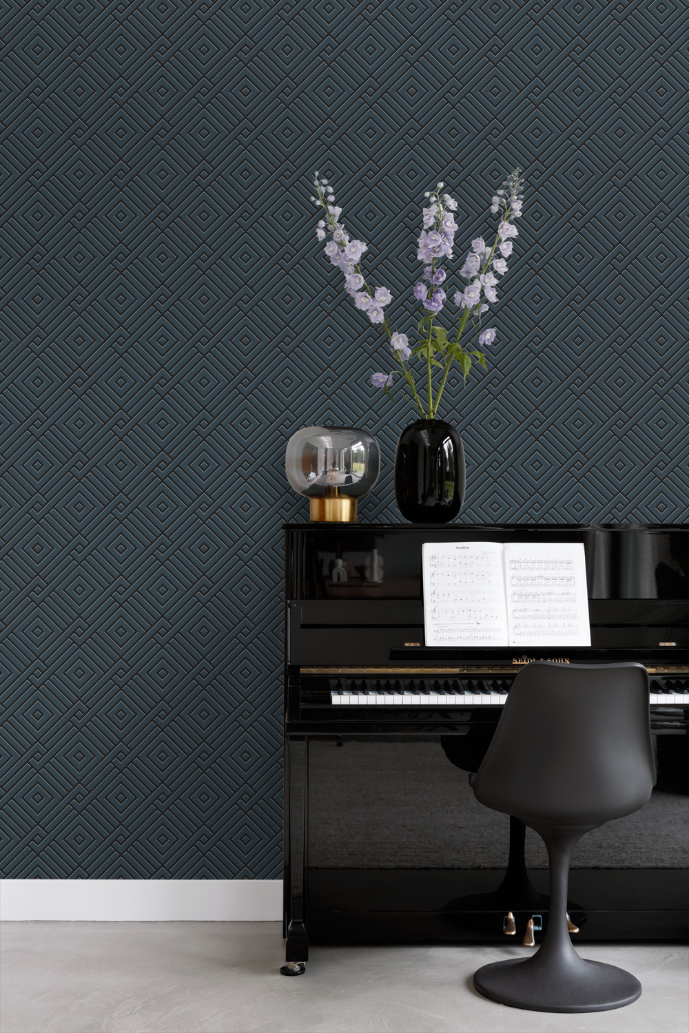 Tapeta motyw graficzny 3D ciemnoniebieskim - 50 x 900 cm - ORIGIN