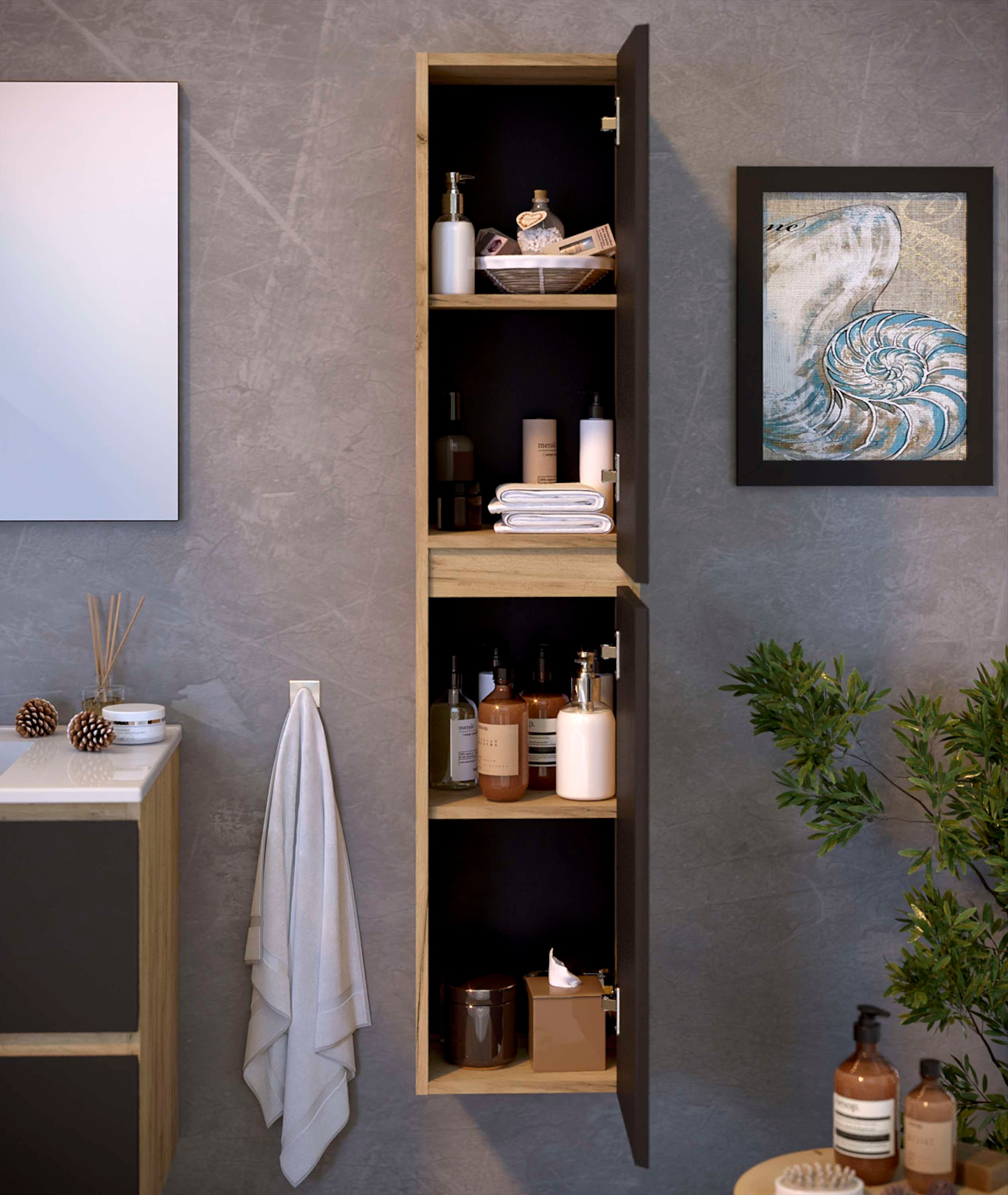 Columna de baño NELI 2 puertas 140x30x27 cm roble y negro T-BATH - 4