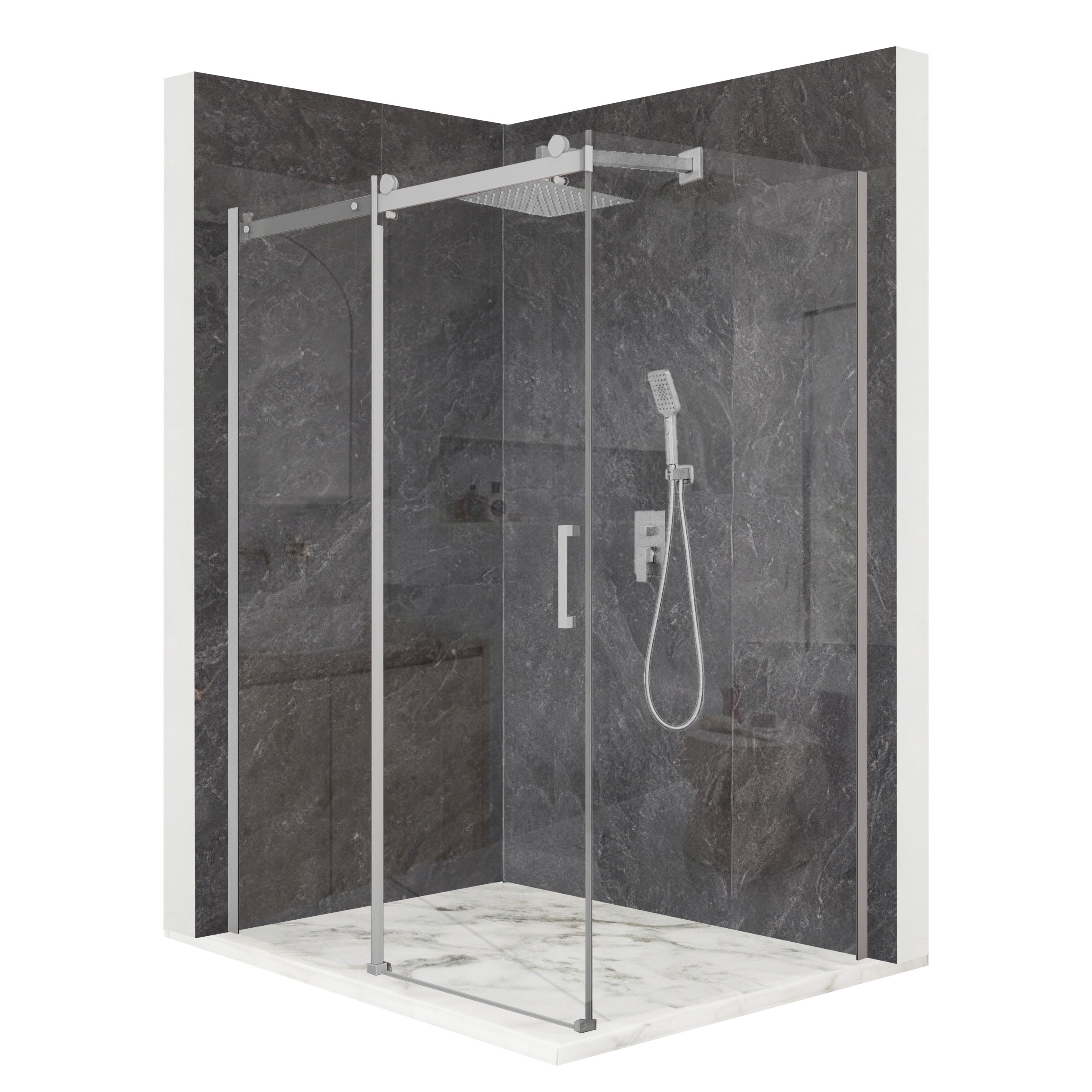 Kabina prysznicowa prostokątna drzwi przesuwne srebrna 110x90cm szkło 8mm + powłoka