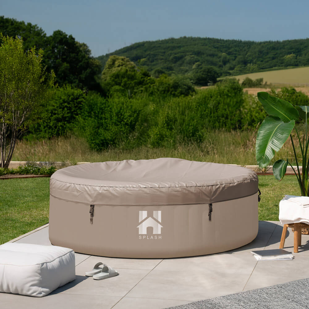 HOME DELUXE - Spa extérieur - SPLASH + coussins, porte-boissons et pare-soleil - Couleur : beige - ⌀ 208 cm, 130 jets d'air - avec couverture, kit de - 2