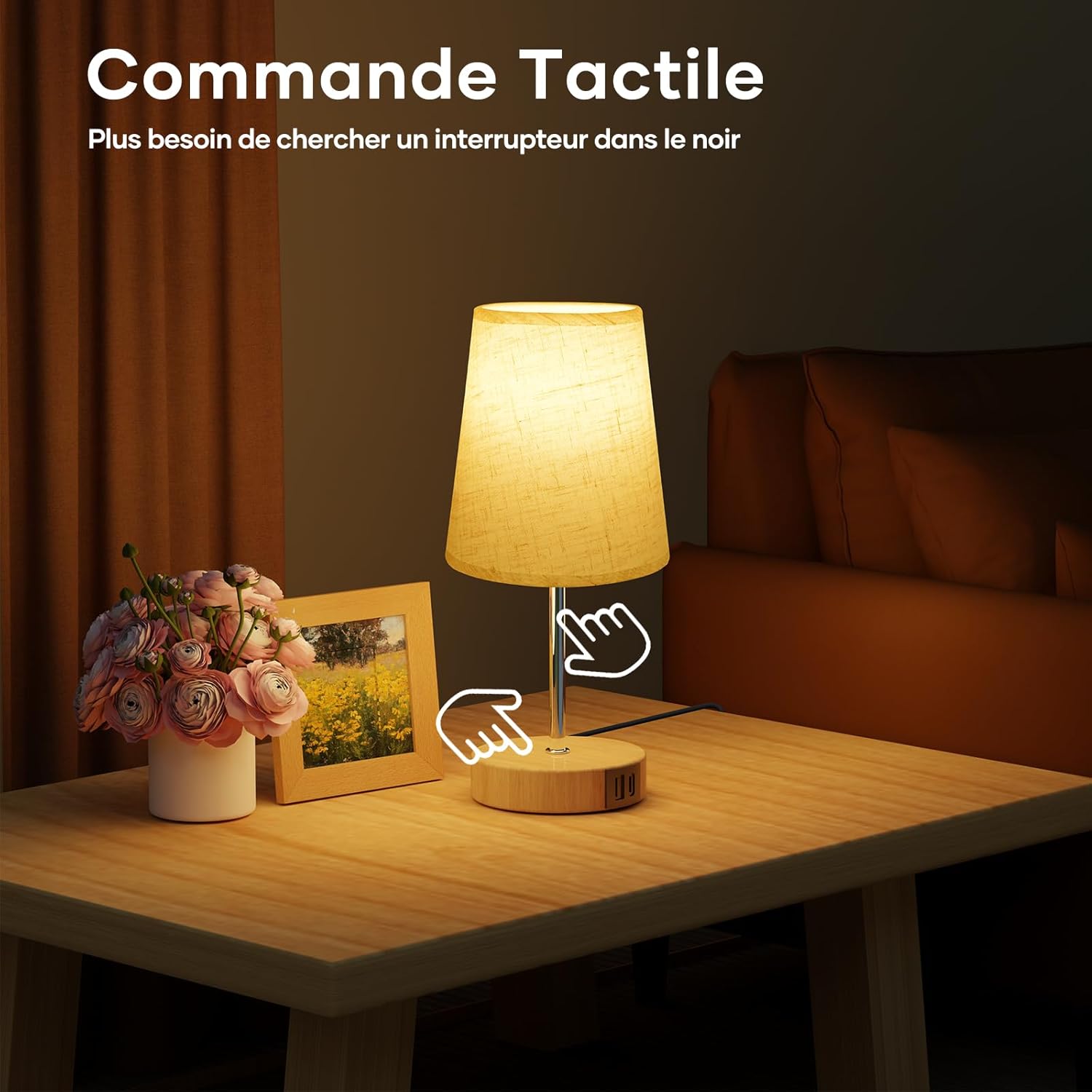 Lampada Da Comodino LED Con Venature Legno, Ricaricabile USB, 10 Colori E 4 Modalità, Touch E Dimmerabile - 2