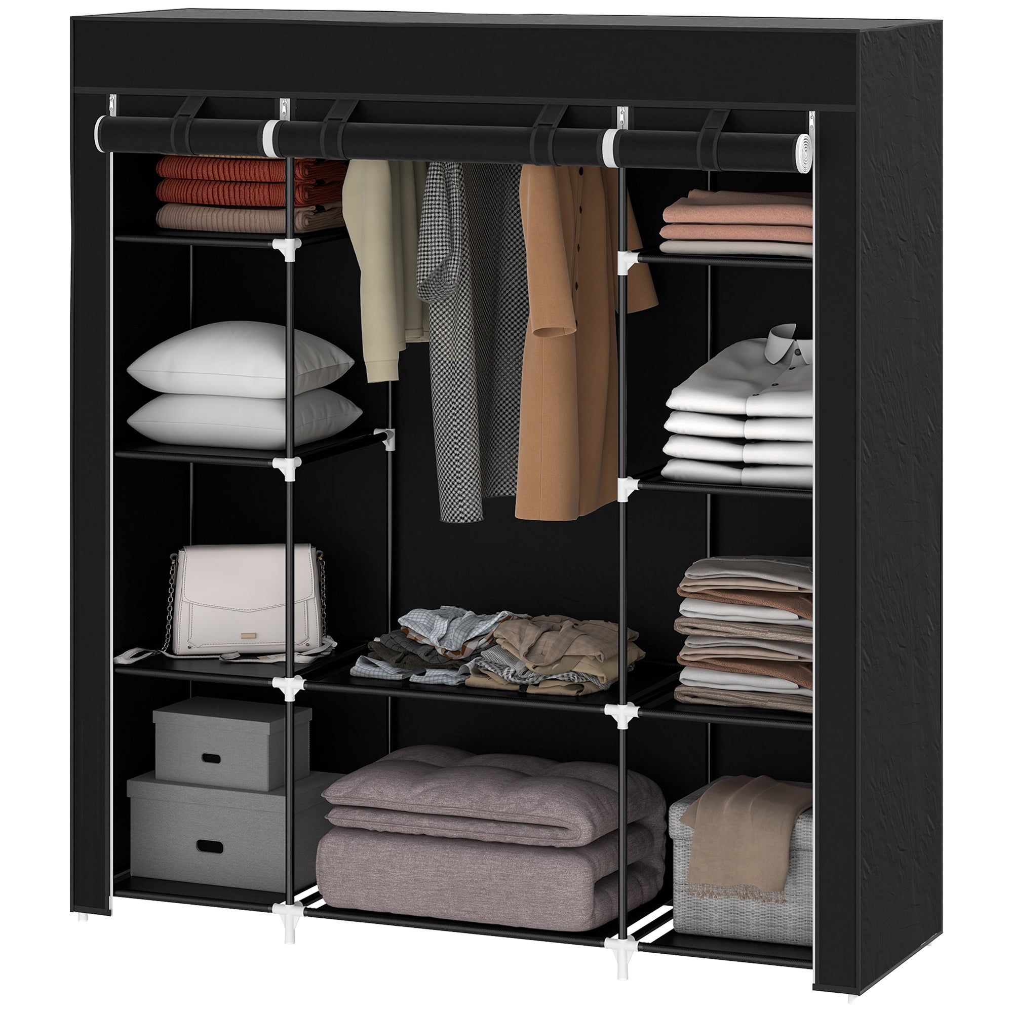 Armoire De Rangement Pliable UDEAR - Penderie Vêtements Avec Étagères - 105x45x170cm Noir