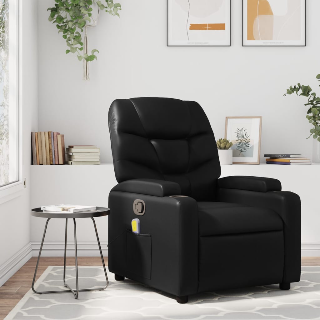 Fauteuil de Salon，Chaise，Fauteuil de massage inclinable noir similicuir - 2