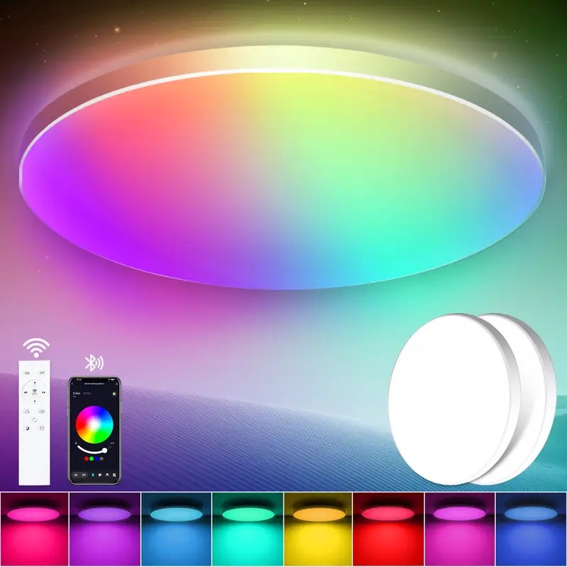 LOVHAUS 2 Sufitowe Światła LED RGB Okrągłe, Pilot, 24W 2400LM, 2700K-6500K, Zmiana Koloru