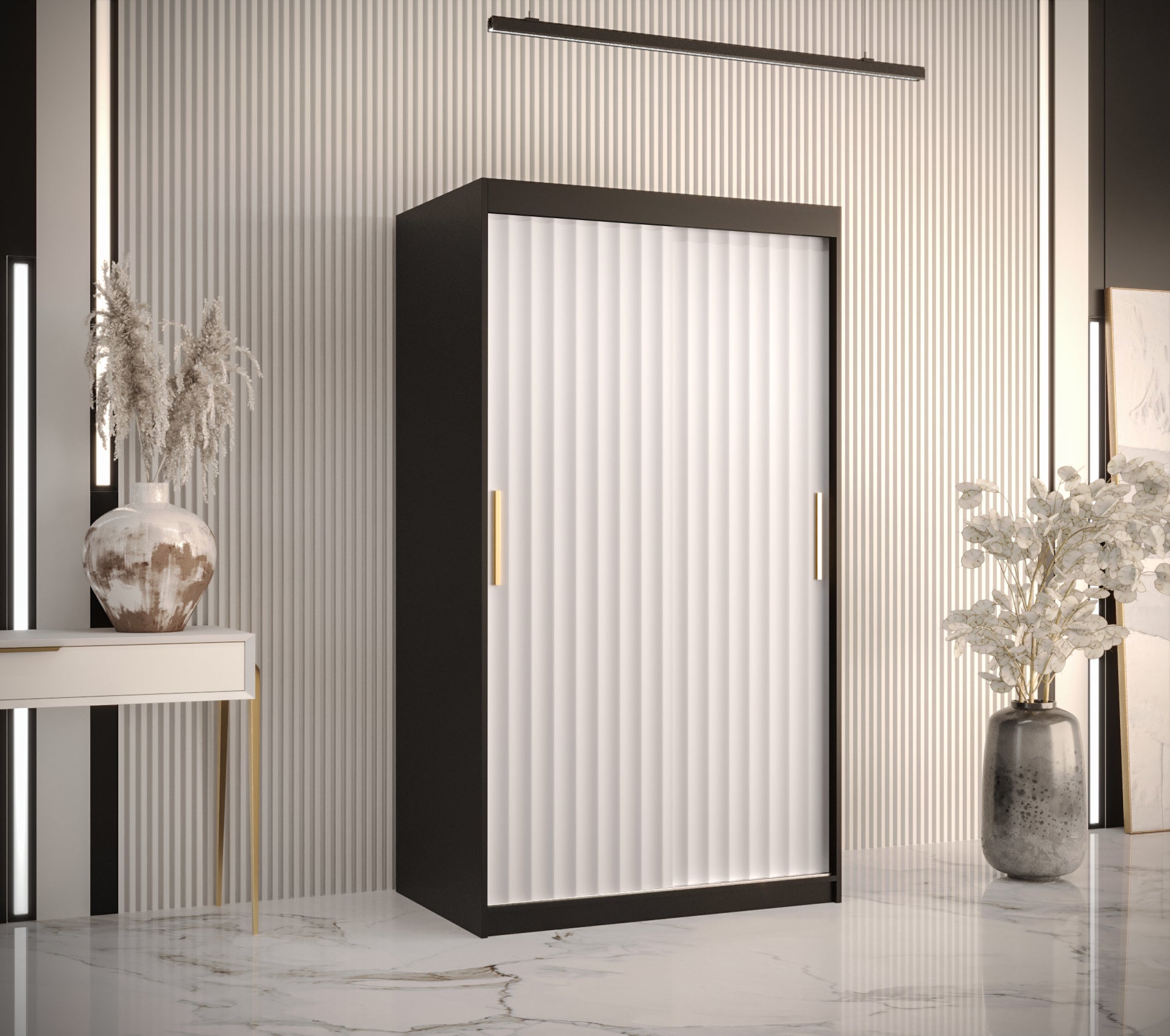 Szafa przesuwna garderoba RIFLO WAVE 1 100 x 62 x 200 cm Czarny + Biały - Abiks Meble - 2