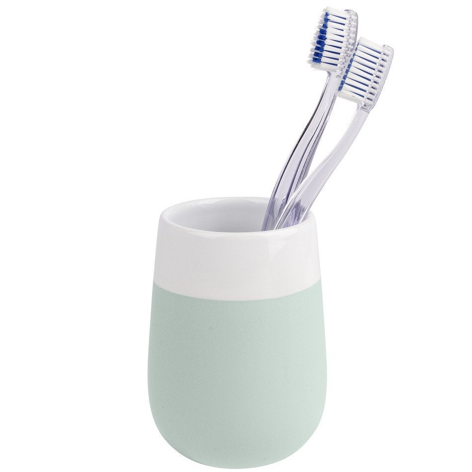 Gobelet Porte-Brosses à Dents En Céramique WENKO - Design à Pois Rose - 8x11 Cm