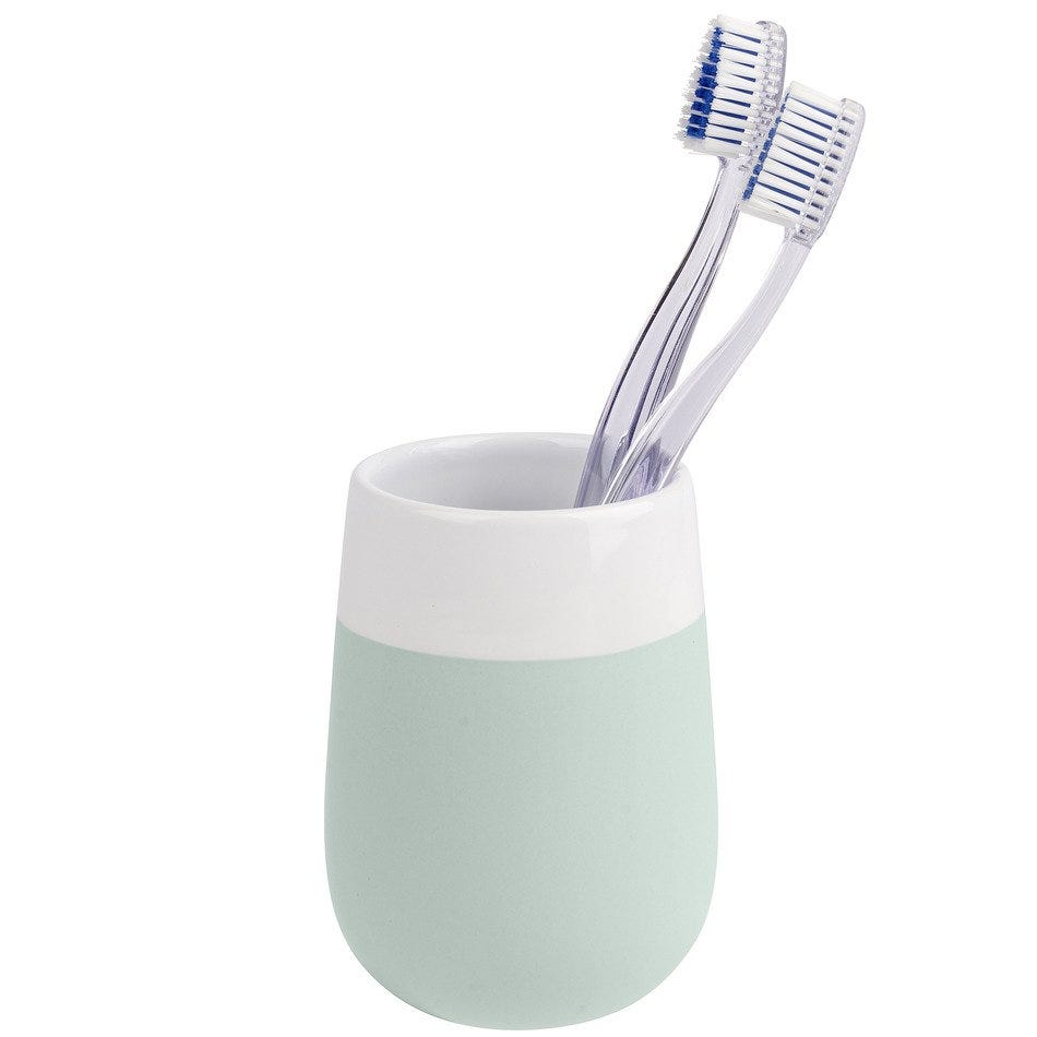 Gobelet Porte-Brosses à Dents En Céramique WENKO - Design à Pois Rose - 8x11 Cm