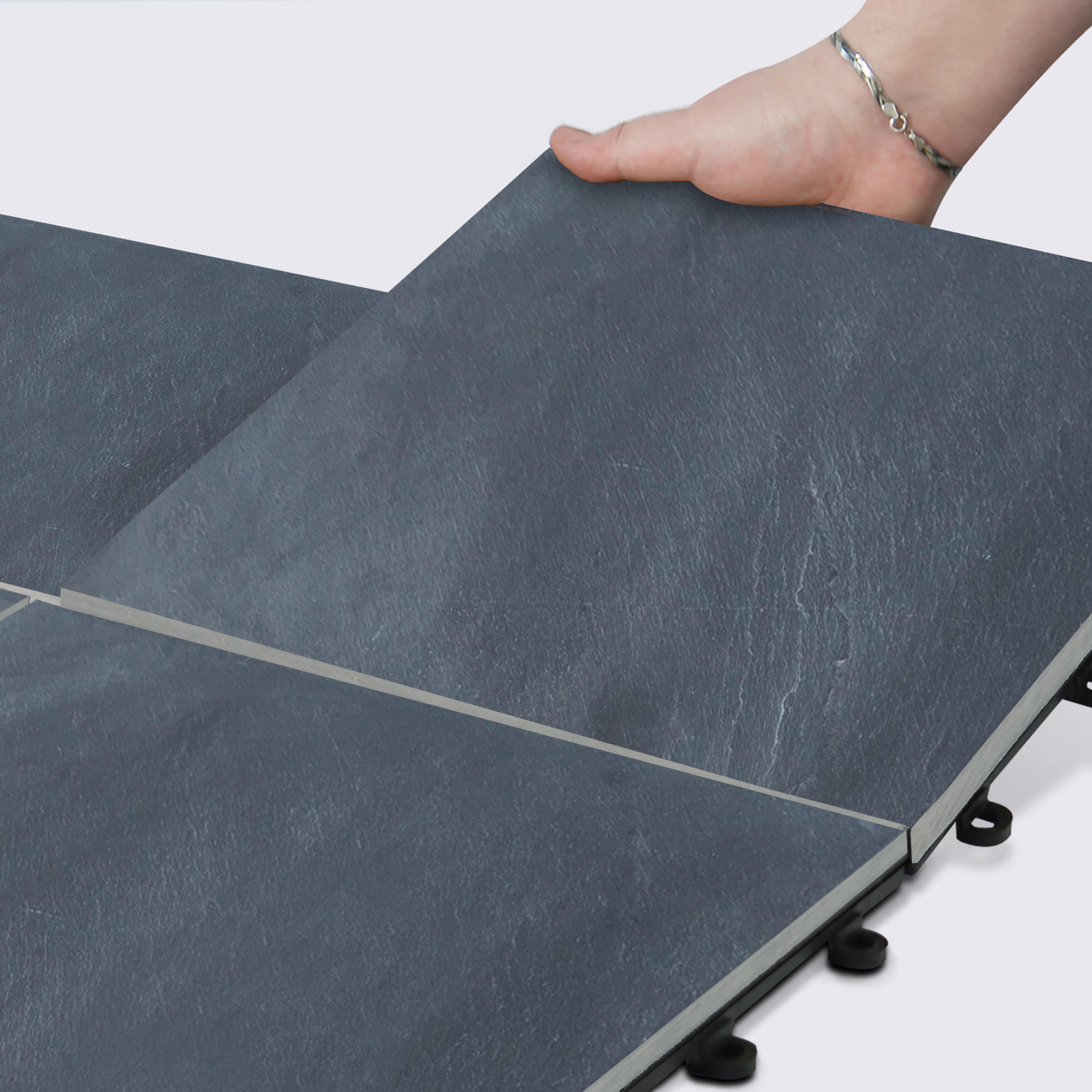 Lot de 8 dalles clipsables en pierre noire - 2