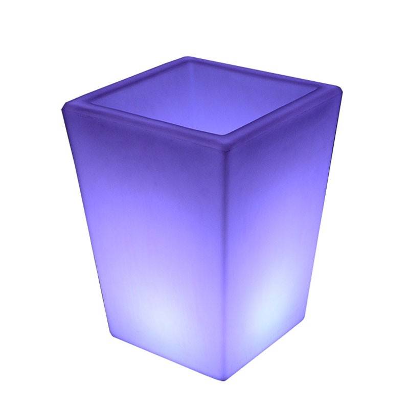 Pot de fleur lumineux LED rechargeable RGBW 12W - Résine blanche - IP65 - 40x40x55cm - 4