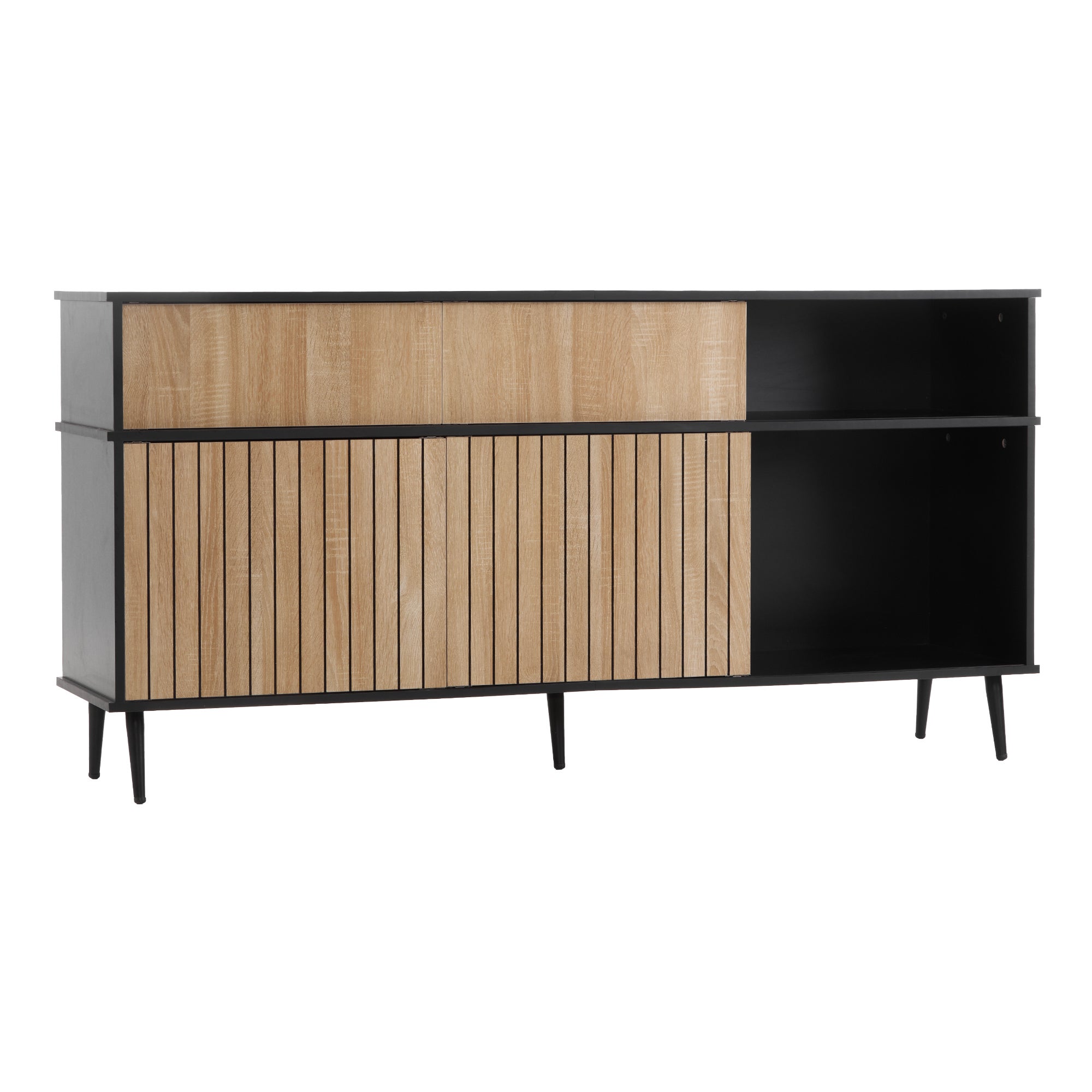 Credenza moderna - 4 ante scorrevoli e 1 cassetto - con ripiani regolabili - Naturale e Nero - 8