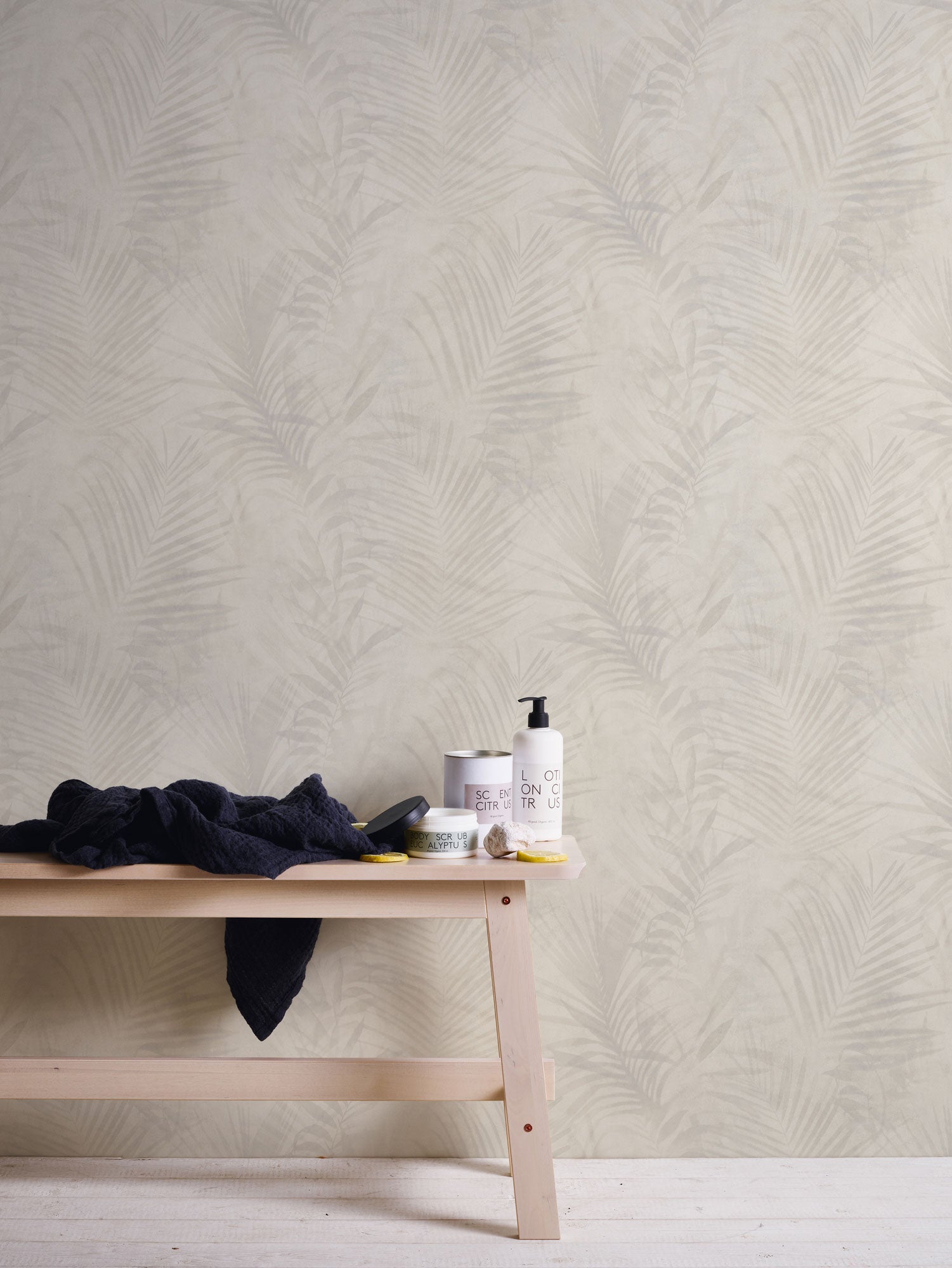Papel pintado crema para interior tropical Papel pintado estampado de hojas y plantas grises Papel pintado salón moderno, 10,05 x 0,53 m - 5