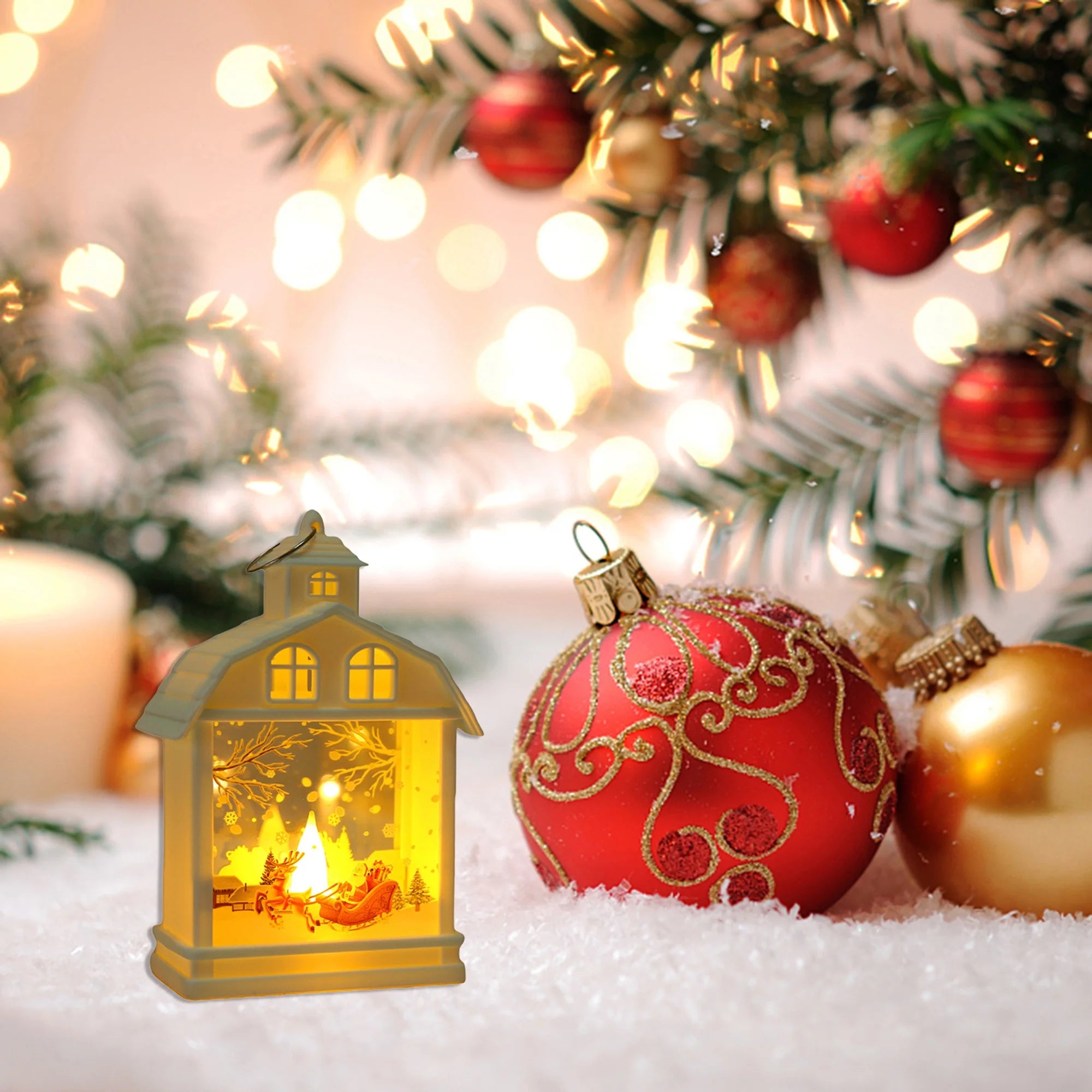 Lanterne d'élan de Noël 1 pièce, lanterne portable de style Noël, veilleuse de Noël alimentée par batterie, lumière chaude (piles incluses) - 2