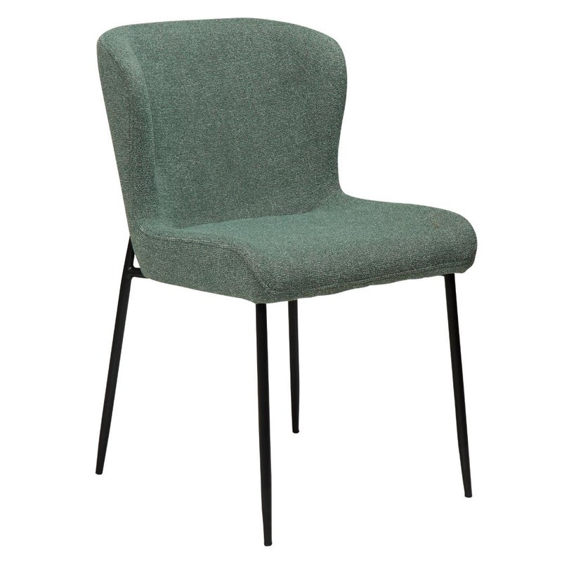 Glam Dan-Form krzesło stołowe bouclé zielonkawy.