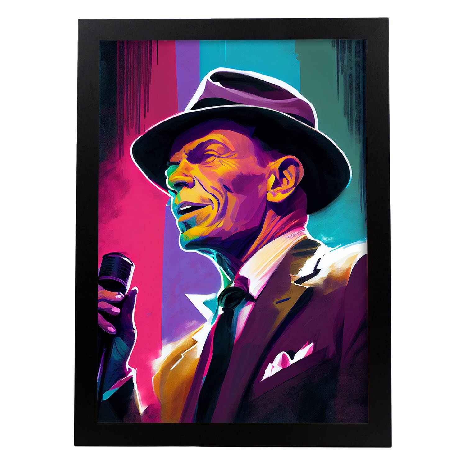 Nacnic poster de frank sinatra (cara) en estilo retrato a todo color ilustraciones y caricaturas de músicos y artistas diseño y a3 marco negro