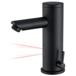 Robinet de lavabo infrarouge Noir entièrement automatique Eau Froide/Chaude Robinet mitigeur Salle de bain en Laiton Avec valve anti-retour