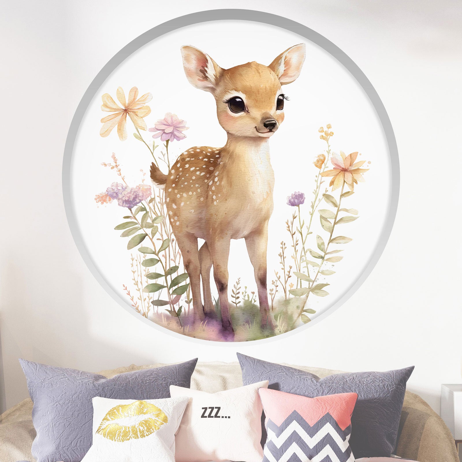 Stickers mural trompe l'oeil Arche rond enfants - Faon - Diamètre 60 cm - 2