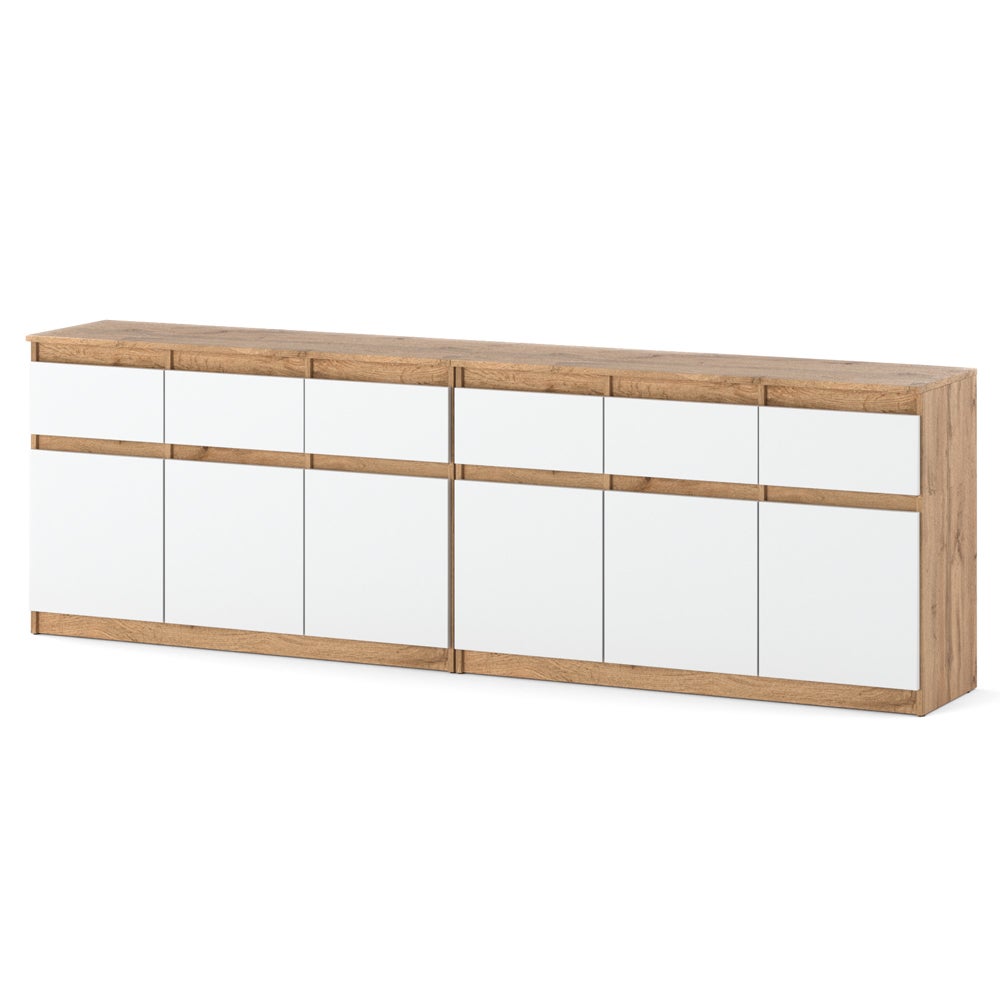 Komoda z 6 szufladami szafka nowoczesna salon 240cm dąb wotan biały mat