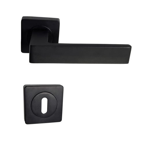 Paire de Poignées de Porte sur Rosaces Aluminium Carrées noires 