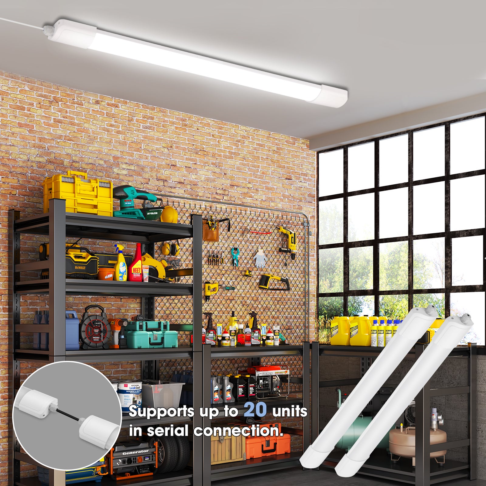 LOVHAUS 2 Sztuki Oprawa Garażowa LED Wodoszczelna 60CM IP65, Oprawa LED 20W 2200LM, Rurka LED 4000K Biały Neutralny Do Piwnicy Biura Fabryki