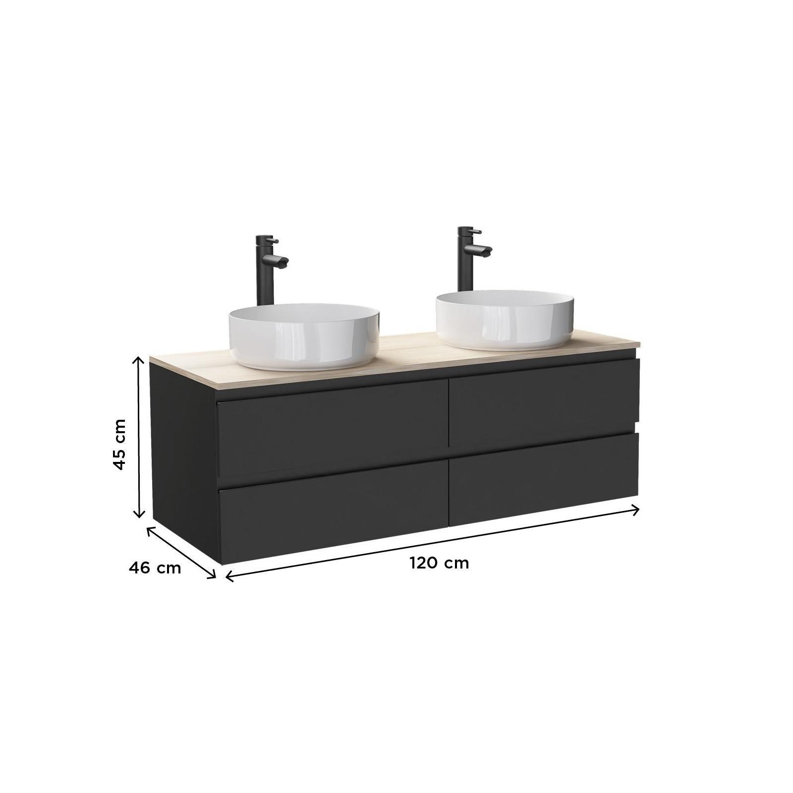 Meuble double vasque SORRENTO suspendu avec plan effet bois 120 cm - 3