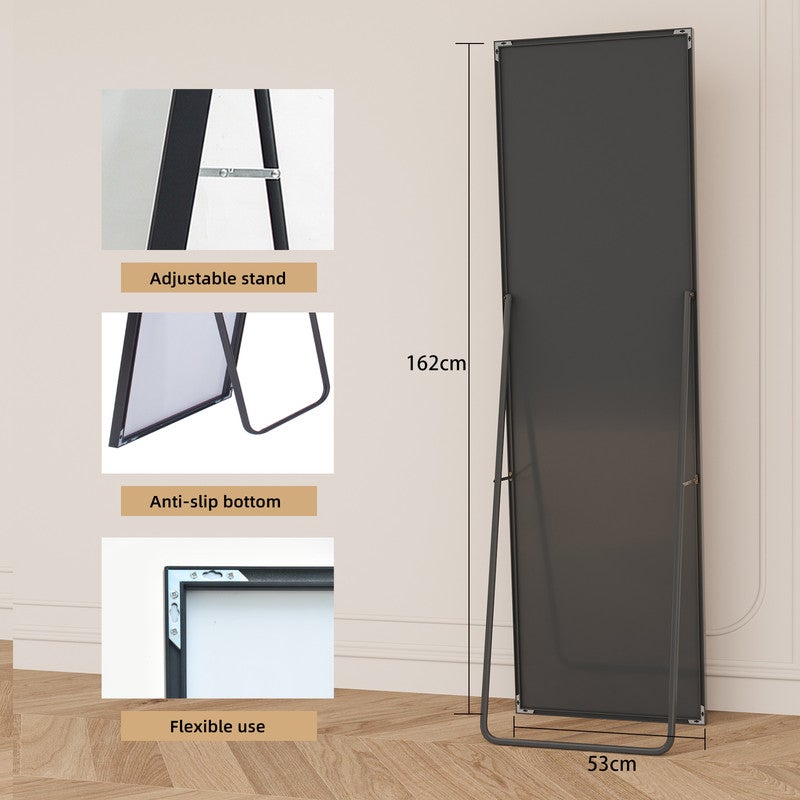 Miroir sur pied 162x53 cm, Miroir rectangulaire, Miroir de maquillage, Cadre en alliage d’aluminium, Verre trempé, pour chambre, dressing, Noir - 9